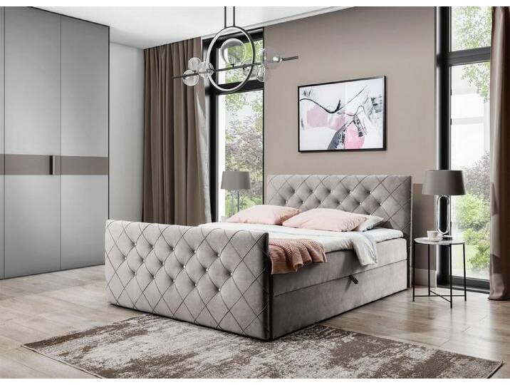 Fun Möbel Boxbett Schlafzimmerbett FUN ANDREN Stoff Magic Velvet (Kopfteil und Fußteil mit Strasssteinen besetzt, Erhältlich auch in der Überlänge 220 cm), Inkl. Bettkasten und Topper von OTTO