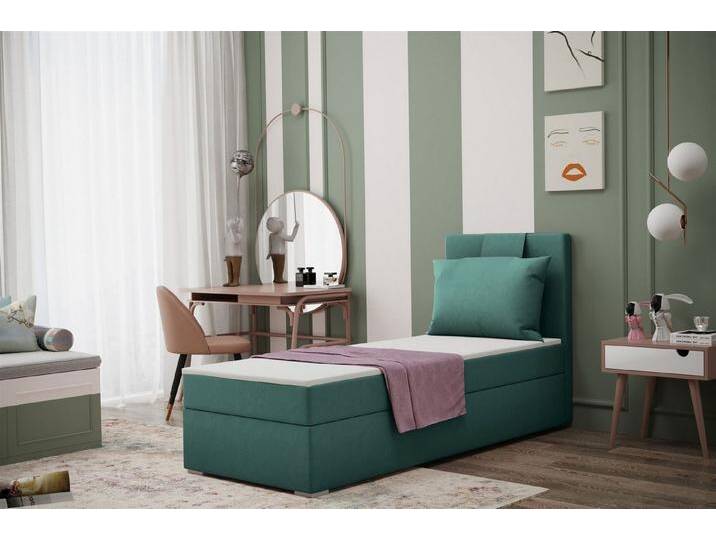 Fun Möbel Boxbett Schlafzimmerbett Gästebett SALMA in Stoff Soro (Inkl. Bettkasten rechts oder links, Inkl. Topper), Rückenkissen am Kopfteil, blau von OTTO