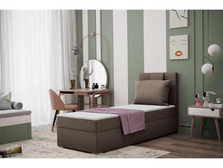 Fun Möbel Boxbett Schlafzimmerbett Gästebett SALMA in Stoff Soro (Inkl. Bettkasten rechts oder links, Inkl. Topper), Rückenkissen am Kopfteil, braun von OTTO