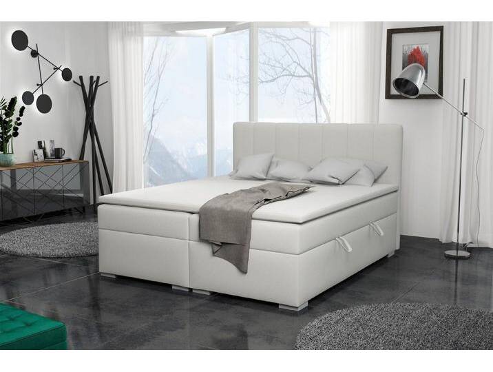 Fun Möbel Boxbett Schlafzimmerbett LAURIN (inkl. Bettkästen und Topper, Kunstleder oder Stoff), Beidseitig aufklappbare Bettkästen, weiß, Ecru von OTTO