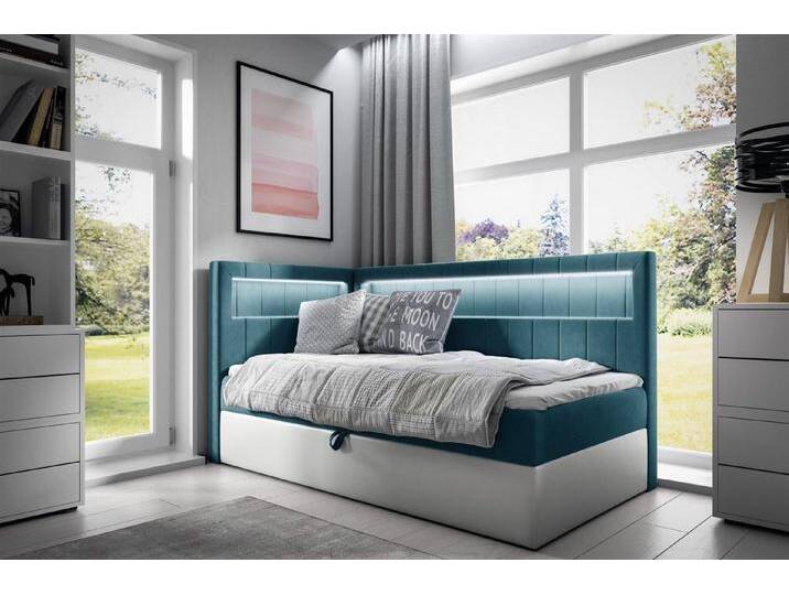 Fun Möbel Boxspringbett Boxspringbett Gästebett Kinderbett FABIAN Nr.3 (inkl. Bettkasten und Topper), inkl. LED-Beleuchtung, blau von OTTO