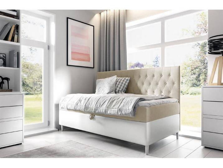 Fun Möbel Boxspringbett Boxspringbett Gästebett Kinderbett FINJA Nr.2 (inkl. Bettkasten und Topper, inkl.Topper), beige weiß von OTTO