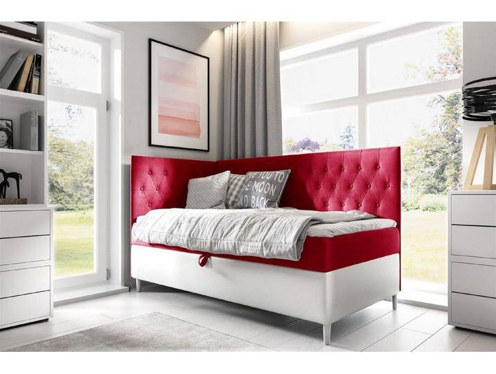 Fun Möbel Boxspringbett Boxspringbett Gästebett Kinderbett FINJA Nr.3 (inkl. Bettkasten und Topper, Seitenteil rechts oder links), Kopf- und Seitenteil, rot von OTTO