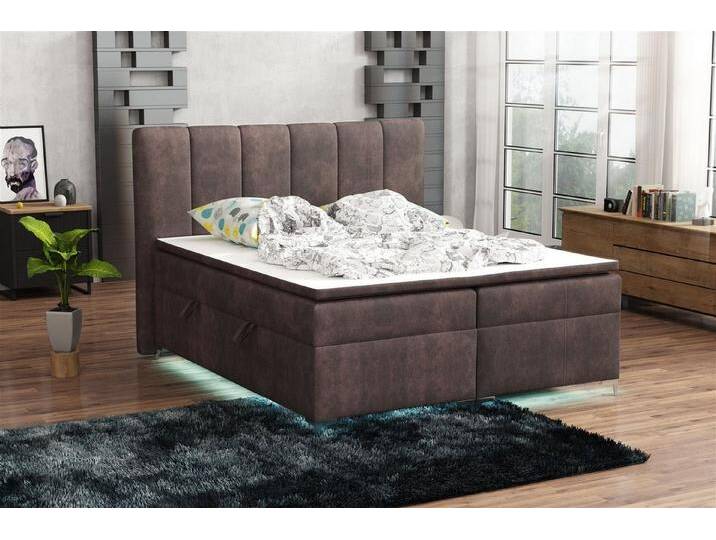 Fun Möbel Boxspringbett Boxspringbett Schlafzimmerbett ANGEL Kunstleder inkl.Topper und LED (inkl. Kaltschaumtopper), braun von OTTO
