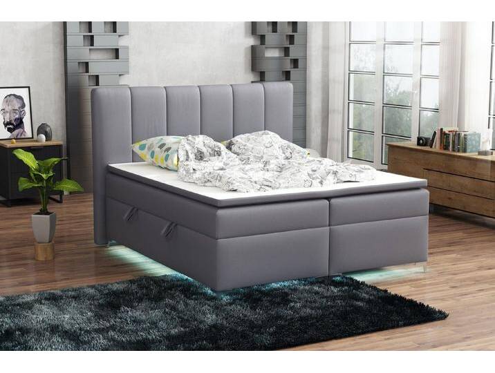 Fun Möbel Boxspringbett Boxspringbett Schlafzimmerbett ANGEL Kunstleder inkl.Topper und LED (inkl. Kaltschaumtopper), grau von OTTO