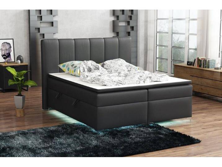 Fun Möbel Boxspringbett Boxspringbett Schlafzimmerbett ANGEL Kunstleder inkl.Topper und LED (inkl. Kaltschaumtopper), schwarz von OTTO