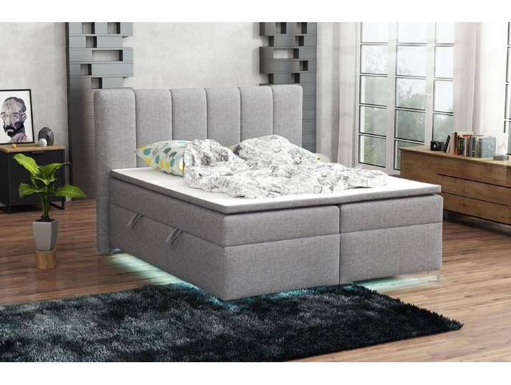 Fun Möbel Boxspringbett Boxspringbett Schlafzimmerbett ANGEL Stoff inkl.Topper und LED (inkl. Kaltschaumtopper), LED-Beleuchtung, grau von OTTO