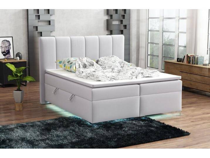 Fun Möbel Boxspringbett Boxspringbett Schlafzimmerbett ANGEL Stoff inkl.Topper und LED (inkl. Kaltschaumtopper), LED-Beleuchtung, weiß von OTTO