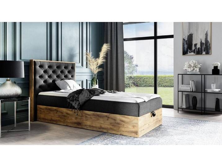 Fun Möbel Boxspringbett Gästebett Einzelbett Bett DIONA MINI in Stoff (auch als Doppelbett erhältlich, inkl. Kaltschaumtopper und Bettkasten), Rahmen des Bettes in Artisan Eichen-Optik, schwarz von OTTO