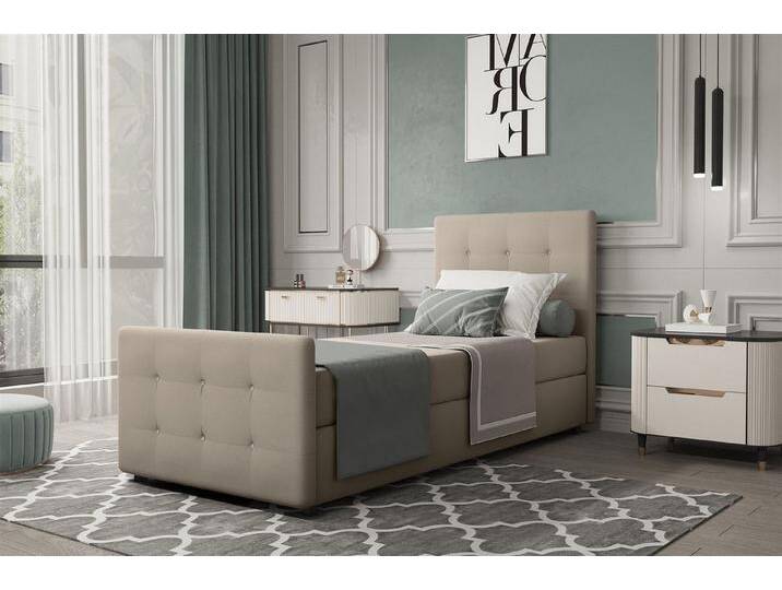 Fun Möbel Boxspringbett Gästebett MARKOS in Stoff Soro (Liegefläche in Stoff und Farbe des Bettes, inkl. Bettkasten ohne Topper), Strasssteine in Kopf- und Fußteil, beige weiß von OTTO