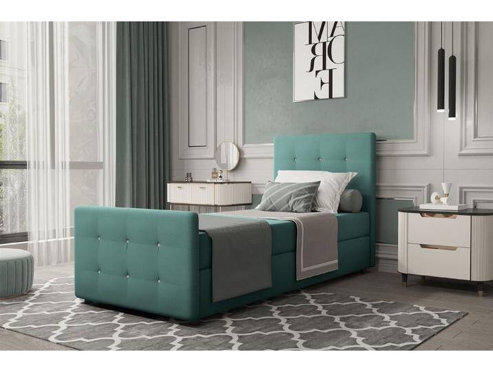 Fun Möbel Boxspringbett Gästebett MARKOS in Stoff Soro (Liegefläche in Stoff und Farbe des Bettes, inkl. Bettkasten ohne Topper), Strasssteine in Kopf- und Fußteil, blau von OTTO