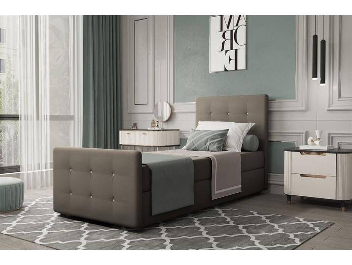 Fun Möbel Boxspringbett Gästebett MARKOS in Stoff Soro (Liegefläche in Stoff und Farbe des Bettes, inkl. Bettkasten ohne Topper), Strasssteine in Kopf- und Fußteil, braun von OTTO