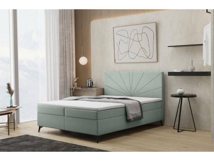 Fun Möbel Boxspringbett Schlafzimmerbett PONCE Überlänge in Stoff Riviera (auch in Standardlänge erhältlich), inkl. Bettkasten und Topper, grün von OTTO