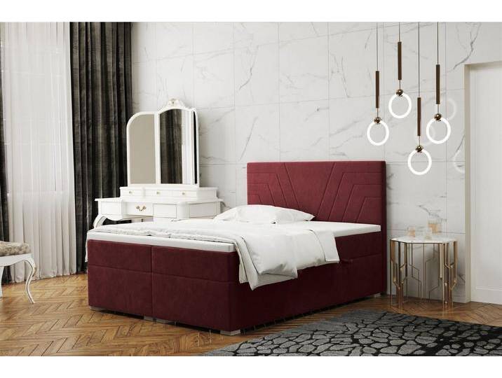Fun Möbel Boxspringbett Schlafzimmerbett RAMON in Stoff Matt Velvet (inkl. Topper und Bettkästen, auch in Überlänge erhältlich), Gestepptes Kopfteil, rot von OTTO