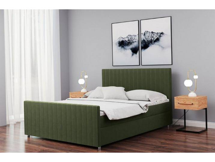 Fun Möbel Boxspringbett Schlafzimmerbett ROSALIE in Stoff Matt Velvet (inkl. Topper und Bettkästen, auch in Überlänge erhältlich), gepolstertes und gestepptes Kopf- und Fußteil, grün von OTTO