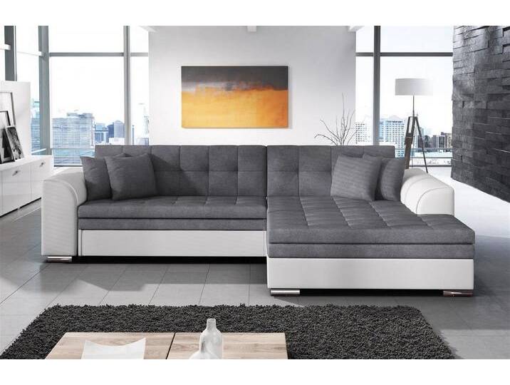 Fun Möbel Ecksofa Couchgarnitur SARRA Kunstleder/Stoff Ottomane Rechts oder Links, mit Schlaffunktion, grau, Weiss-Dunkelgrau von OTTO