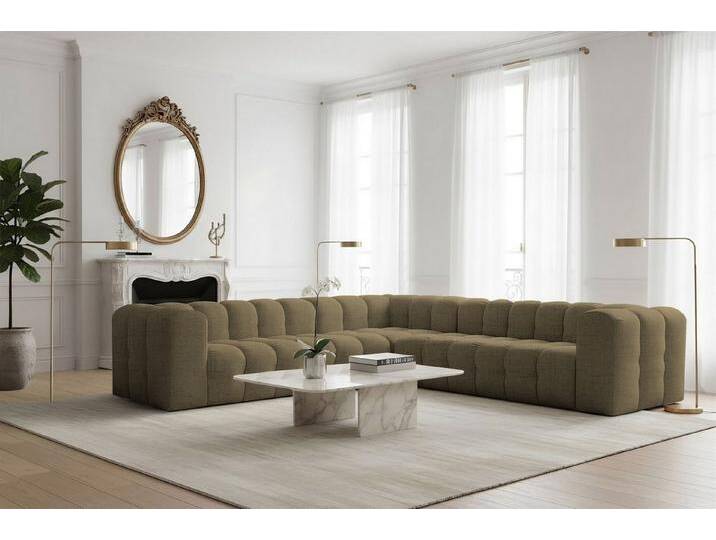 Fun Möbel Ecksofa Designersofa FUN LEONOR Universal (300cm), Stoff Moly oder Tiffani, Sofa-Rücken echt bezogen, grün, Moosgrün von OTTO