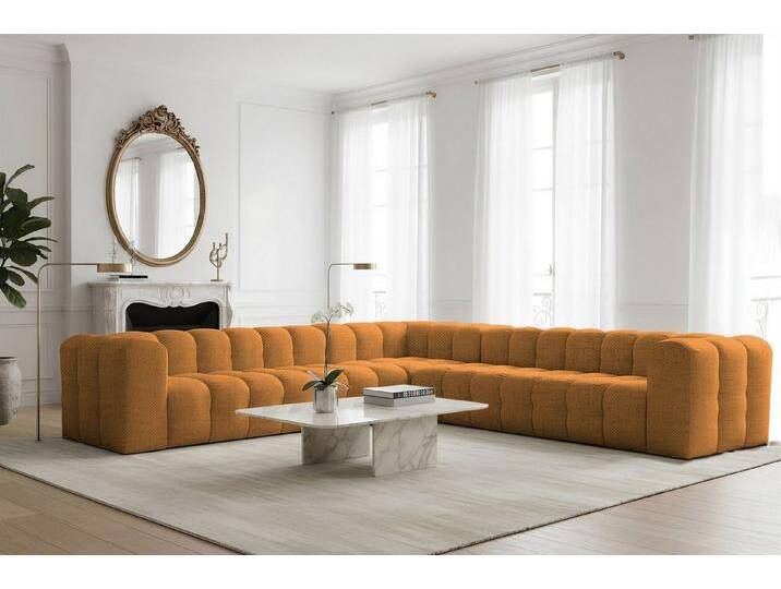 Fun Möbel Ecksofa Designersofa FUN LEONOR XL Universal (330cm), Stoff Moly oder Tiffani, Sofa-Rücken echt bezogen, orange, Orange von OTTO