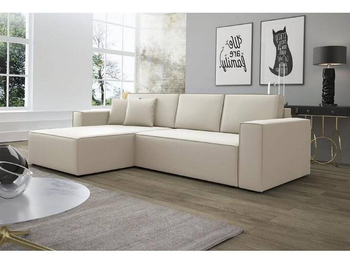 Fun Möbel Ecksofa Ecksofa Schlafsofa Sofa CONOR Stoff oder Kunstleder, inkl. Schlaffunktion, beige, Creme von OTTO