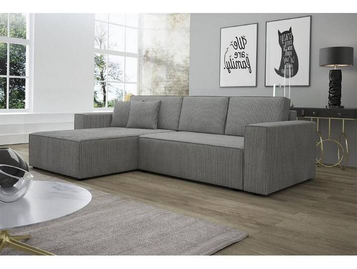 Fun Möbel Ecksofa Ecksofa Schlafsofa Sofa CONOR Stoff oder Kunstleder, inkl. Schlaffunktion, grau, Hellgrau von OTTO