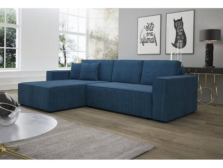 Fun Möbel Ecksofa Ecksofa Schlafsofa Sofa CONOR Stoff oder Kunstleder, inkl. Schlaffunktion und Bettkasten, Ottomane Links oder Rechts, blau von OTTO