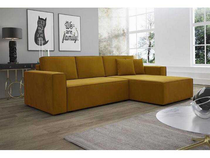 Fun Möbel Ecksofa Ecksofa Schlafsofa Sofa CONOR Stoff oder Kunstleder, inkl. Schlaffunktion und Bettkasten, Ottomane Links oder Rechts, braun goldfarben von OTTO