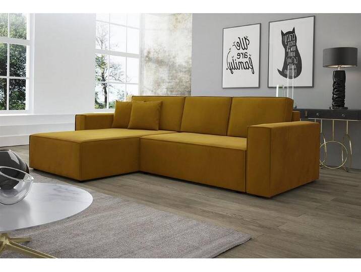 Fun Möbel Ecksofa Ecksofa Schlafsofa Sofa CONOR Stoff oder Kunstleder, inkl. Schlaffunktion und Bettkasten, Ottomane Links oder Rechts, braun goldfarben von OTTO