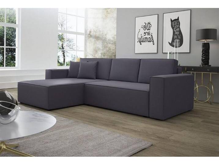 Fun Möbel Ecksofa Ecksofa Schlafsofa Sofa CONOR Stoff oder Kunstleder, inkl. Schlaffunktion und Bettkasten, Ottomane Links oder Rechts, grau von OTTO