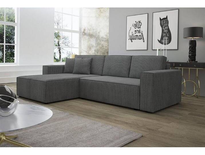 Fun Möbel Ecksofa Ecksofa Schlafsofa Sofa CONOR Stoff oder Kunstleder, inkl. Schlaffunktion und Bettkasten, Ottomane Links oder Rechts, grau von OTTO
