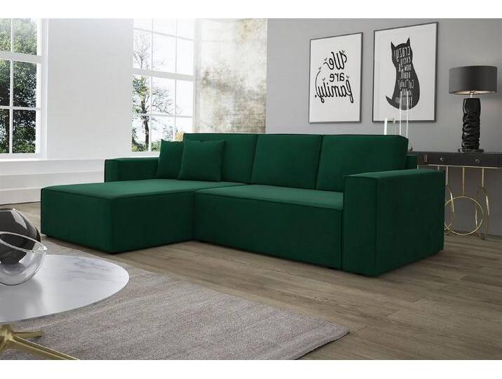 Fun Möbel Ecksofa Ecksofa Schlafsofa Sofa CONOR Stoff oder Kunstleder, inkl. Schlaffunktion und Bettkasten, Ottomane Links oder Rechts, grün von OTTO
