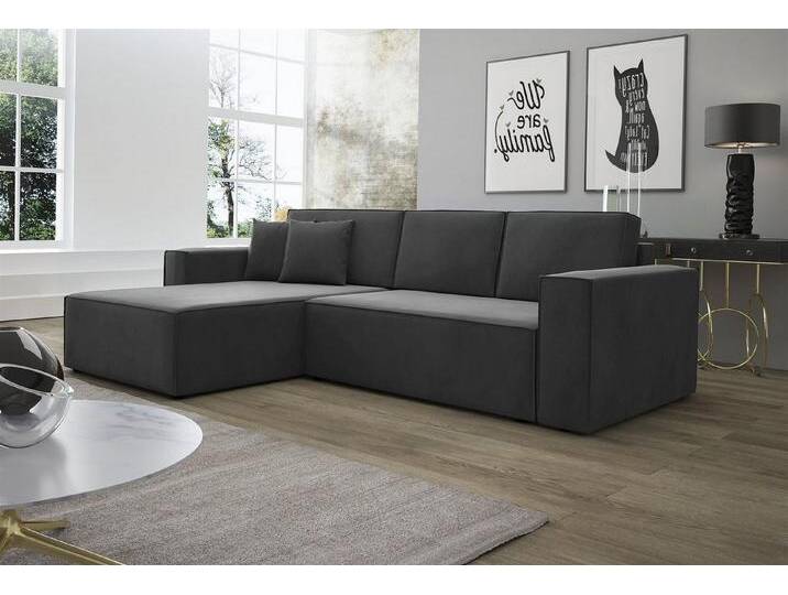 Fun Möbel Ecksofa Ecksofa Schlafsofa Sofa CONOR Stoff oder Kunstleder, inkl. Schlaffunktion und Bettkasten, Ottomane Links oder Rechts, schwarz von OTTO