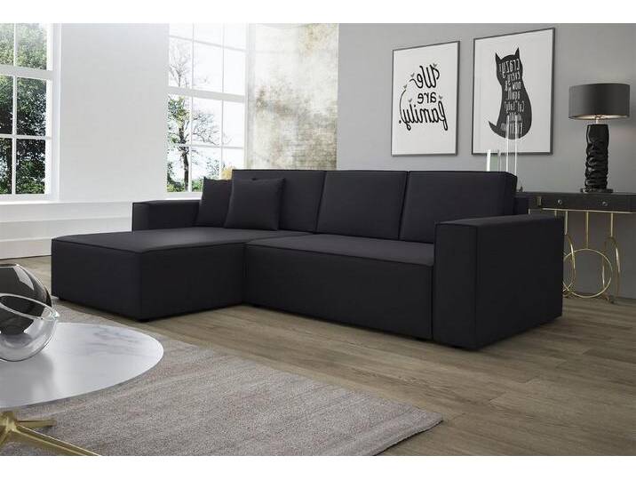 Fun Möbel Ecksofa Ecksofa Schlafsofa Sofa CONOR Stoff oder Kunstleder, inkl. Schlaffunktion und Bettkasten, Ottomane Links oder Rechts, schwarz von OTTO