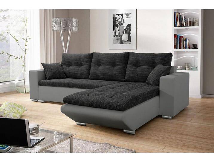 Fun Möbel Ecksofa Ecksofa Sofa NINO mit Schlaffunktion, Inkl. Zierkissen und Rückenkissen, grau schwarz Fun Möbel Ecksofa Ecksofa Sofa NINO mit Schlaffunktion, Inkl. Zierkissen und Rückenkissen, grau schwarz von OTTO