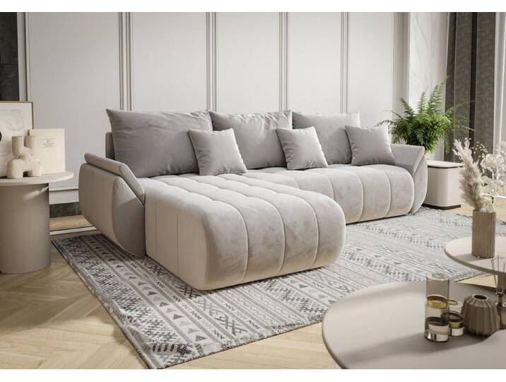 Fun Möbel Ecksofa Sofa Schlafsofa AKITA Stoff Monolith, inkl. 3 Zierkissen, inkl. Bettkasten, grau, Hellgrau von OTTO