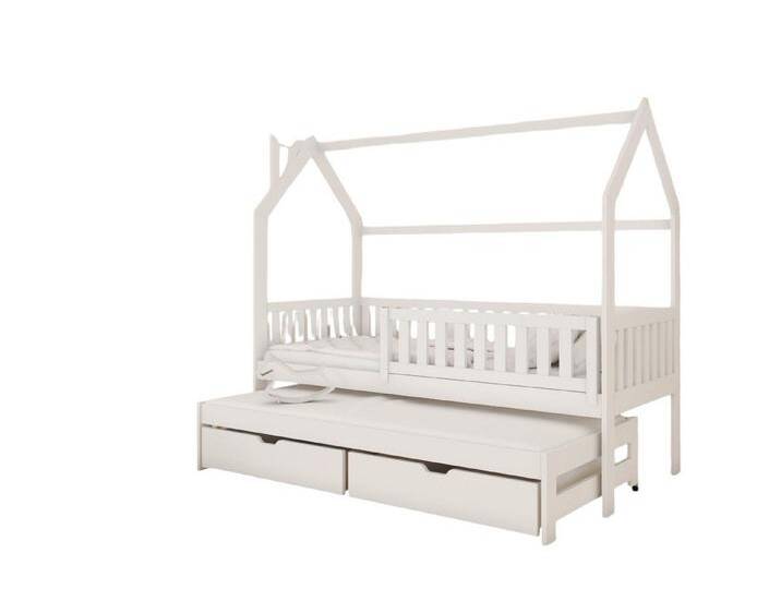 Fun Möbel Hausbett Kinderbett MARCY (200x90cm, inkl. Rausfallschutz), Inkl. Zusatzbett, 2 x Rollrost und 2 x Schubkasten, weiß von OTTO