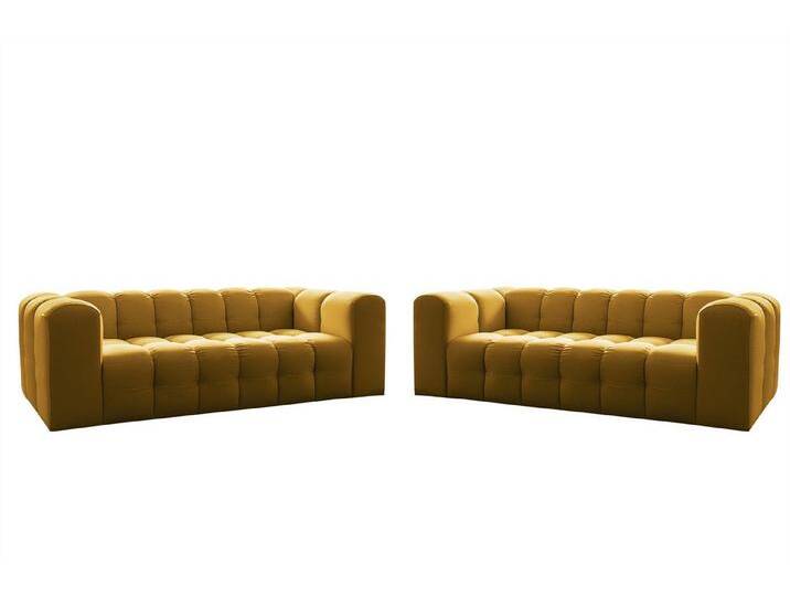 Fun Möbel Polstergarnitur Designersofa SOLVIE 2 x 4-Sitzer, (Stoff Moly oder Tiffani, 2-tlg), Sofas-Rücken echt bezogen, gelb, Honiggelb von OTTO