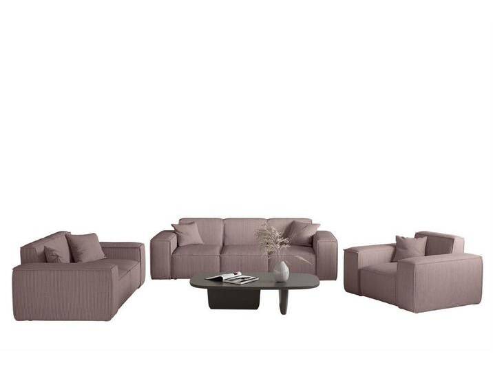 Fun Möbel Polstergarnitur Sofaset Designersofa CELES PREMIUM 3-2-1 in Stoff Scala, (3-tlg), Inkl. 5 Zierkissen, Rundumbezug, lila von OTTO