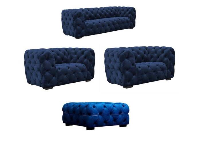 Fun Möbel Polstergarnitur Sofaset Designersofa NATALIE 2-1-1 in Stoff inkl. Polsterhocker, (Set, 4-tlg), Rundumbezug, blau von OTTO