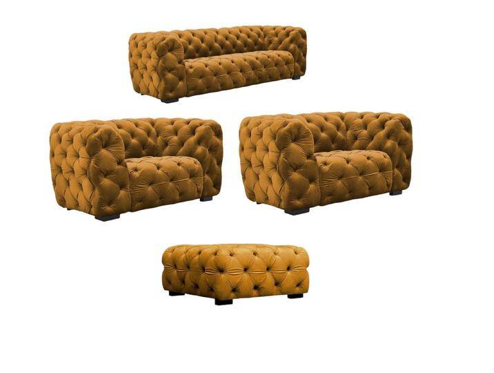 Fun Möbel Polstergarnitur Sofaset Designersofa NATALIE 2-1-1 in Stoff inkl. Polsterhocker, (Set, 4-tlg), Rundumbezug, gelb goldfarben von OTTO