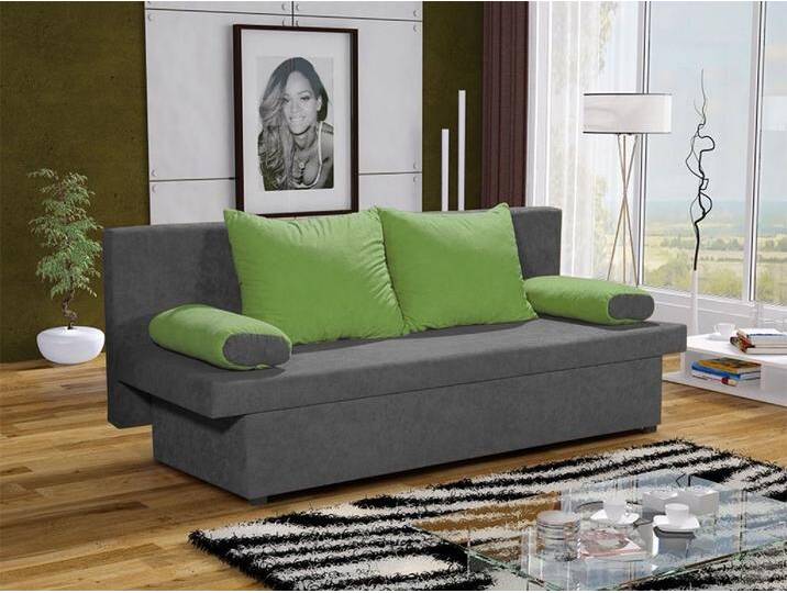 Fun Möbel Schlafsofa Sofa DANNY inkl. Bettkasten, inkl. 2 Rückenkissen und 2 Kissenrollen, inkl. Bettkasten, grau grün von OTTO