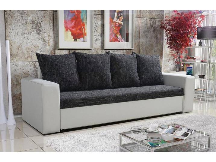 Fun Möbel Sofa Schlafsofa NINA, inkl. 4 Rückenkissen mit Reißverschluss, inkl. Bettkasten, schwarz, Sofa Schlafsofa NINA inkl. Bettkasten Weiß/Schwarz von OTTO
