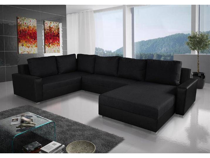 Fun Möbel Wohnlandschaft Couchgarnitur GRADO mit Schlaffunktion Ottomane Links oder Rechts, inkl. 6 Rückenkissen mit Reißverschluss, Inkl. Bettkasten, schwarz von OTTO