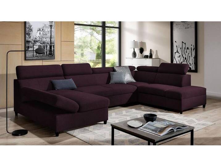 Fun Möbel Wohnlandschaft Schlafsofa Sofa ANTON in Stoff Esito, Inkl. 3 x Bettkasten und Schlaffunktion, Rundumbezug, lila von OTTO
