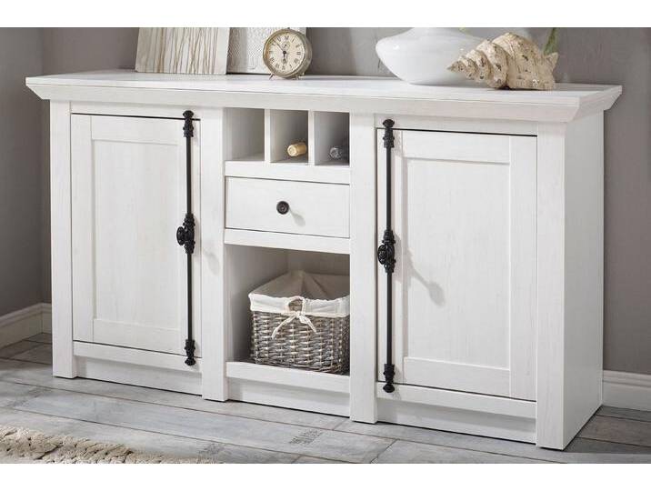 Furn.Design Anrichte Hooge (Sideboard in weiß Pinie Landhaus, 152 x 83 cm), mit Drehriegeln mit Weinregal, weiß, Ohne Korb von OTTO