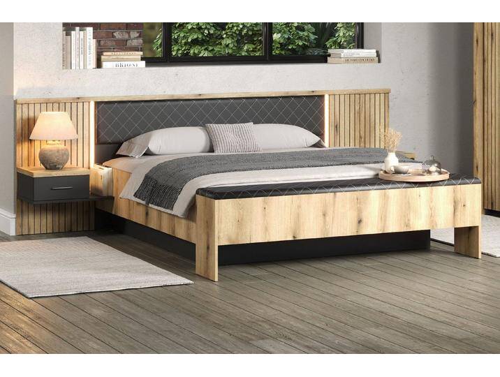Furn.Design Bettanlage Avila, (Doppelbett (180 x 200) mit 2x Nachttisch), mit Akustikpaneelen, inklusive Beleuchtung, beige, Mit Sitzbank von OTTO