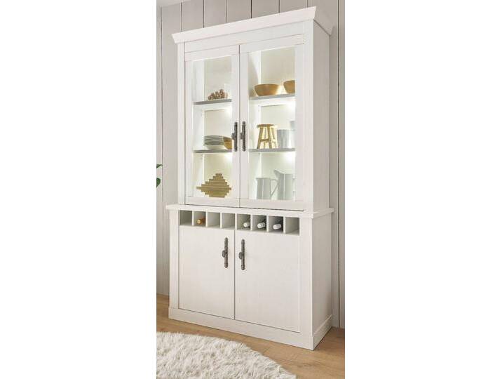 Furn.Design Buffet Fiastra (Buffetschrank in Pinie weiß Landhaus, 110 x 207 cm) mit Flaschenregal, Soft-Close-Funktion, weiß, Mit Beleuchtung von OTTO