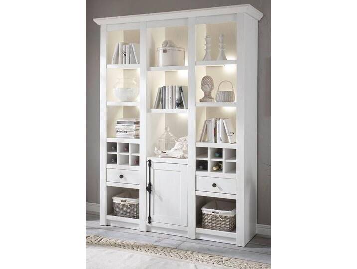 Furn.Design Buffet Hooge (Buffetschrank in Pinie weiß Landhaus, 147 x 207 cm) mit Drehriegel und Flaschenregal, weiß, Mit Beleuchtung/Ohne Körbe von OTTO