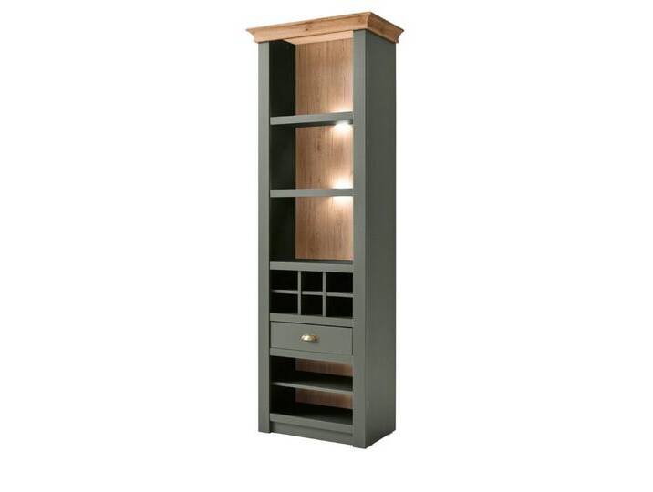 Furn.Design Fächerschrank Norwich (Regalschrank in dunkelgrün mit Wotan Eiche, 68 x 207 cm) mit Weinregal, grün, Mit Beleuchtung von OTTO