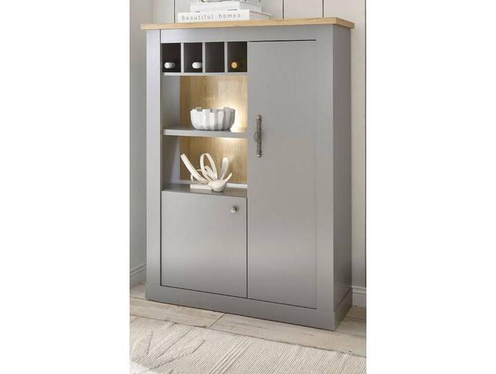 Furn.Design Highboard Rideau (Kommode in grau mit Artisan Eiche, 103 x 142 cm), mit Flaschenregal, grau, Mit Beleuchtung von OTTO