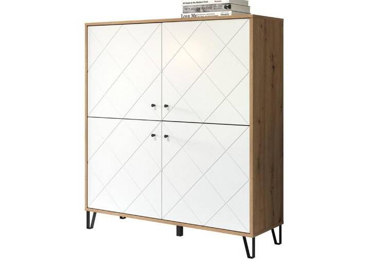 Furn.Design Highboard Tough (Kommode in Artisan Eiche und weiß, 4-türig, 123 x 136 cm), mit Soft-Close, beige von OTTO